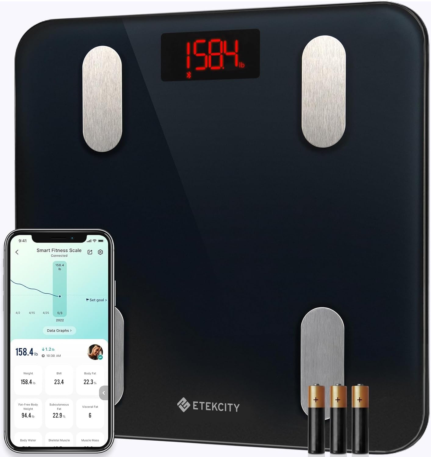 Smart Scale for Body Weight, Digital Bathroom Weighing Machine Fat Percentage BMI Muscle, Accurate Composition Analyzer People, Bluetooth Electronic Measurement Tool, 400Lb